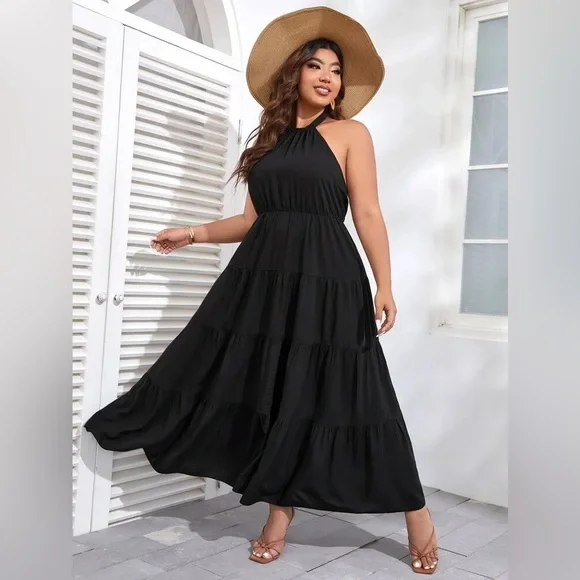 Solid Tie Backless Ruffle Hem Halter Dress - Picture 10 of 13